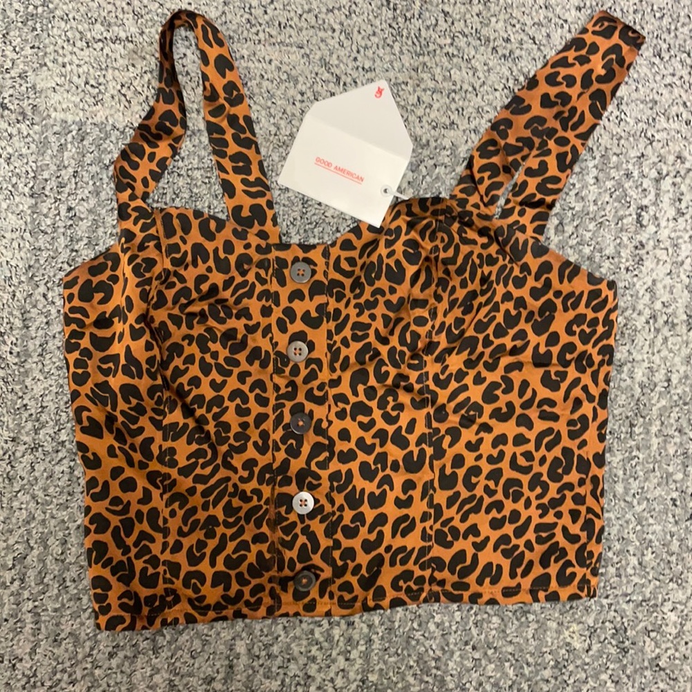 NWT Good American leopard print crop tank